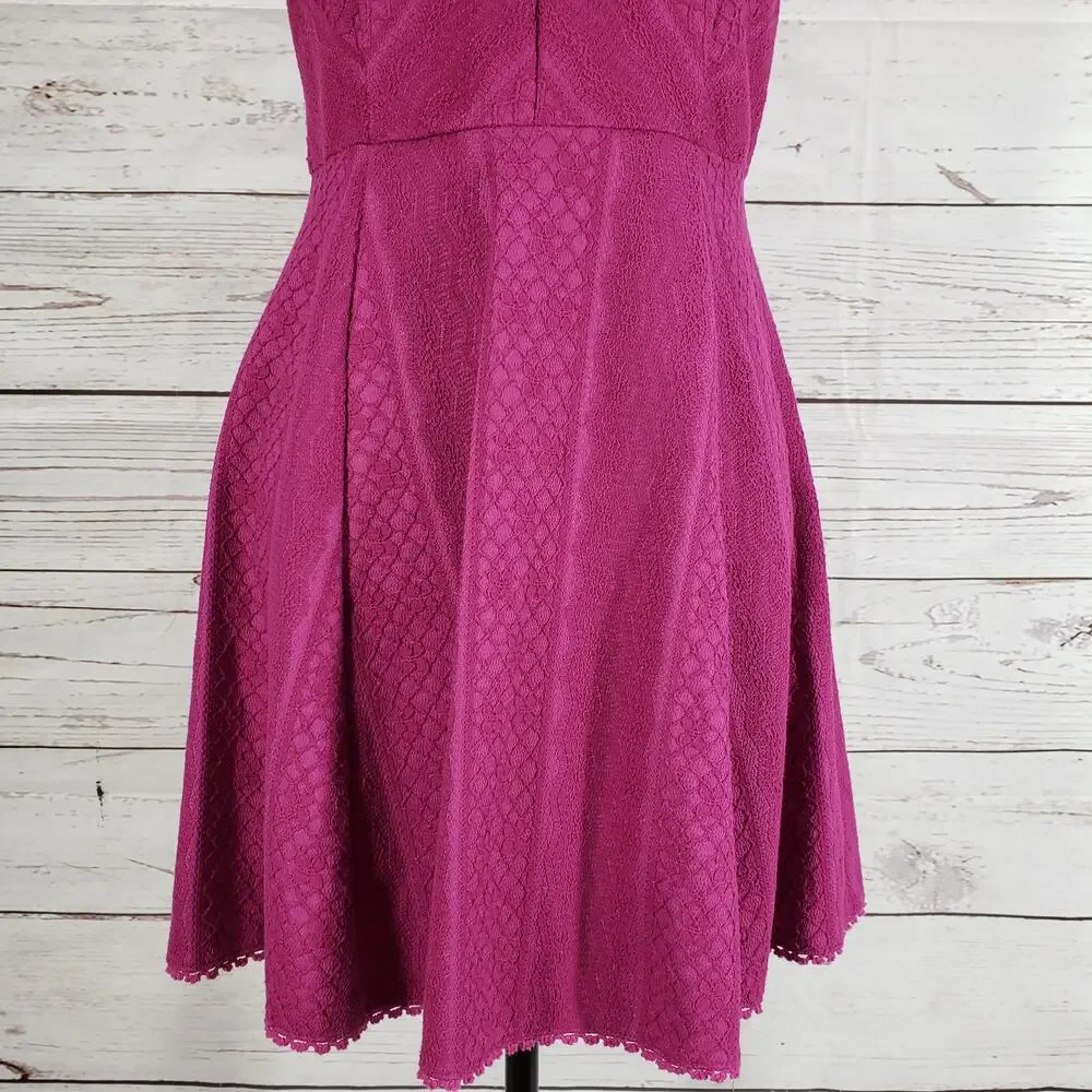 Free People Women's Magenta Lace Keyhole Fit & Flare Dress Size 12